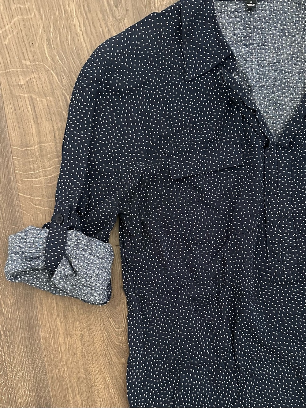 Spense Women’s Navy Blue Microdot Long Sleeve Button-Down Shirt - Picture 3 of 8